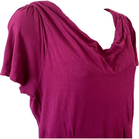 Caite Raspberry Floral Embroidery Rayon Spandex Cowl Neck Dress - Picture 6 of 12